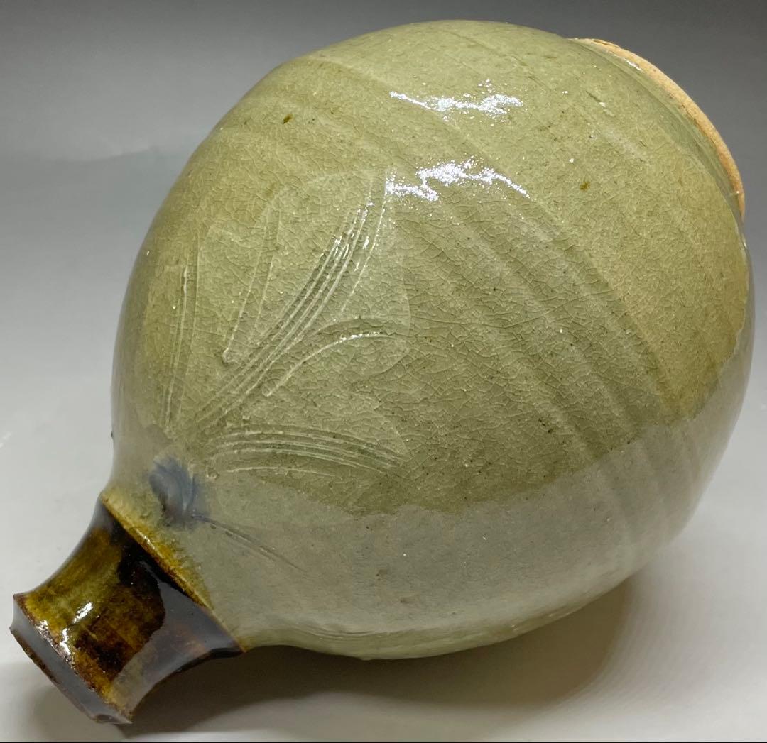 人間国宝　濱田庄司　葉文瓶　花瓶　益子焼　C9258