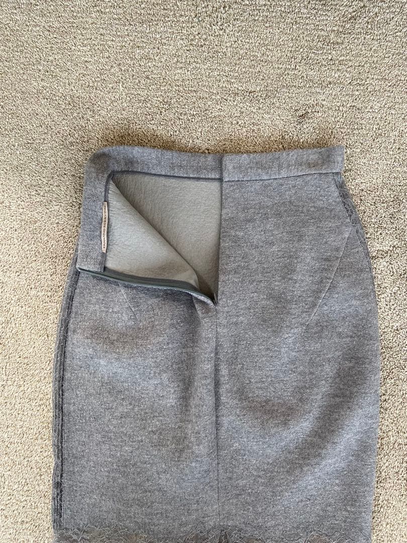 エルマンノシェルビーノ　グレー レースタイトスカート 美品ウールシルクカシミア