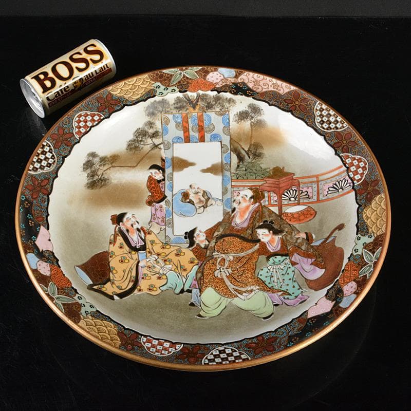 九谷焼　古九谷　色絵金彩　人物文　大皿　飾皿　直径約38cm　M　R6150B