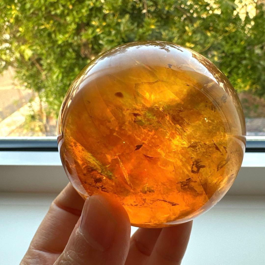 高品質　カルサイト　ゴールデンカルサイト　スフィア　琥珀　6.6 虹　ハニー