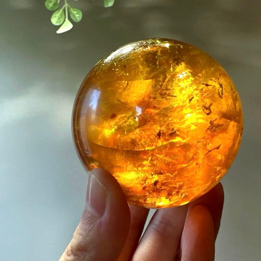 高品質　カルサイト　ゴールデンカルサイト　スフィア　琥珀　6.6 虹　ハニー