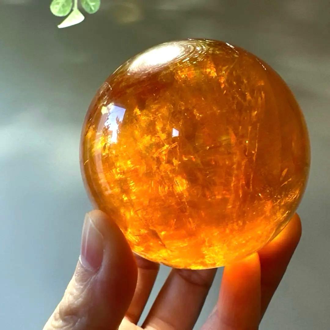 高品質　カルサイト　ゴールデンカルサイト　スフィア　琥珀　6.6 虹　ハニー