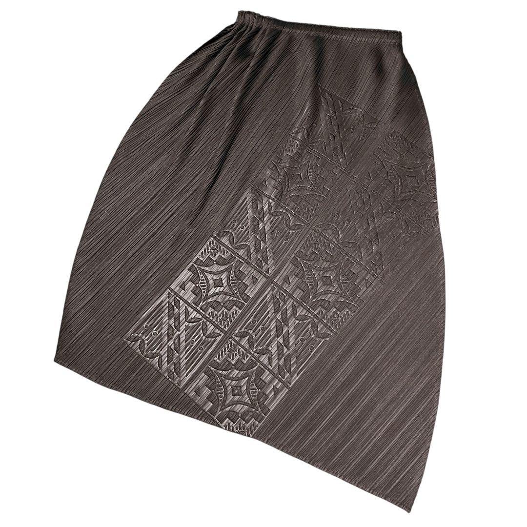 美品 プリーツプリーズ エンボス加工 アシンメトリー プリーツスカート 3