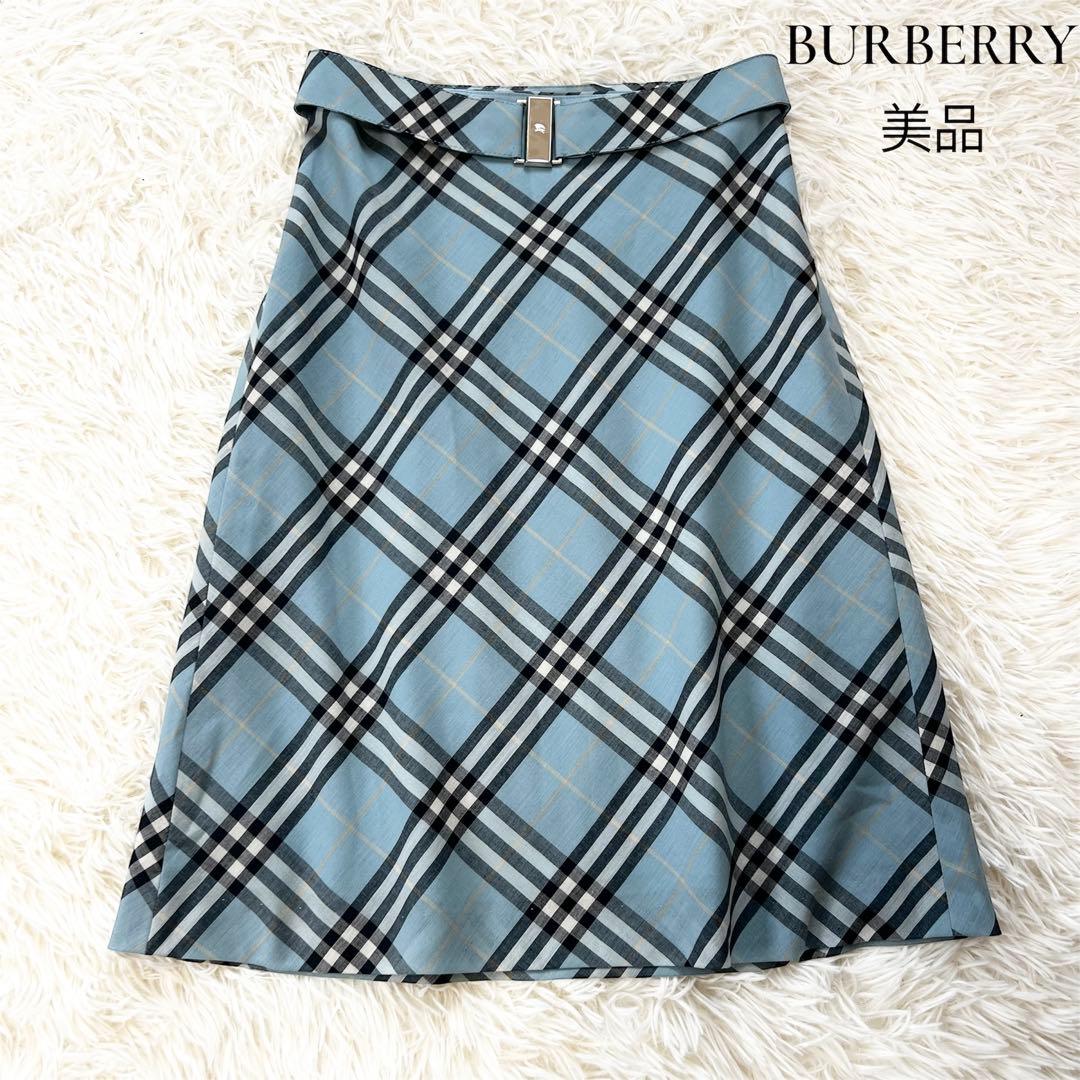 希少 美品✨バーバリーブルーレーベル ノバチェック ホースロゴ ベルト 水色