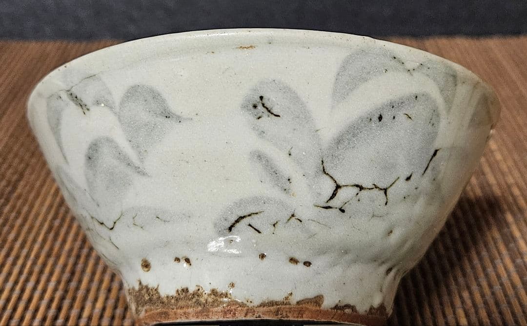 中国古美術】古玩　明代　南方系　青花　古染付　花図　茶碗　古安南　荒木高麗茶碗