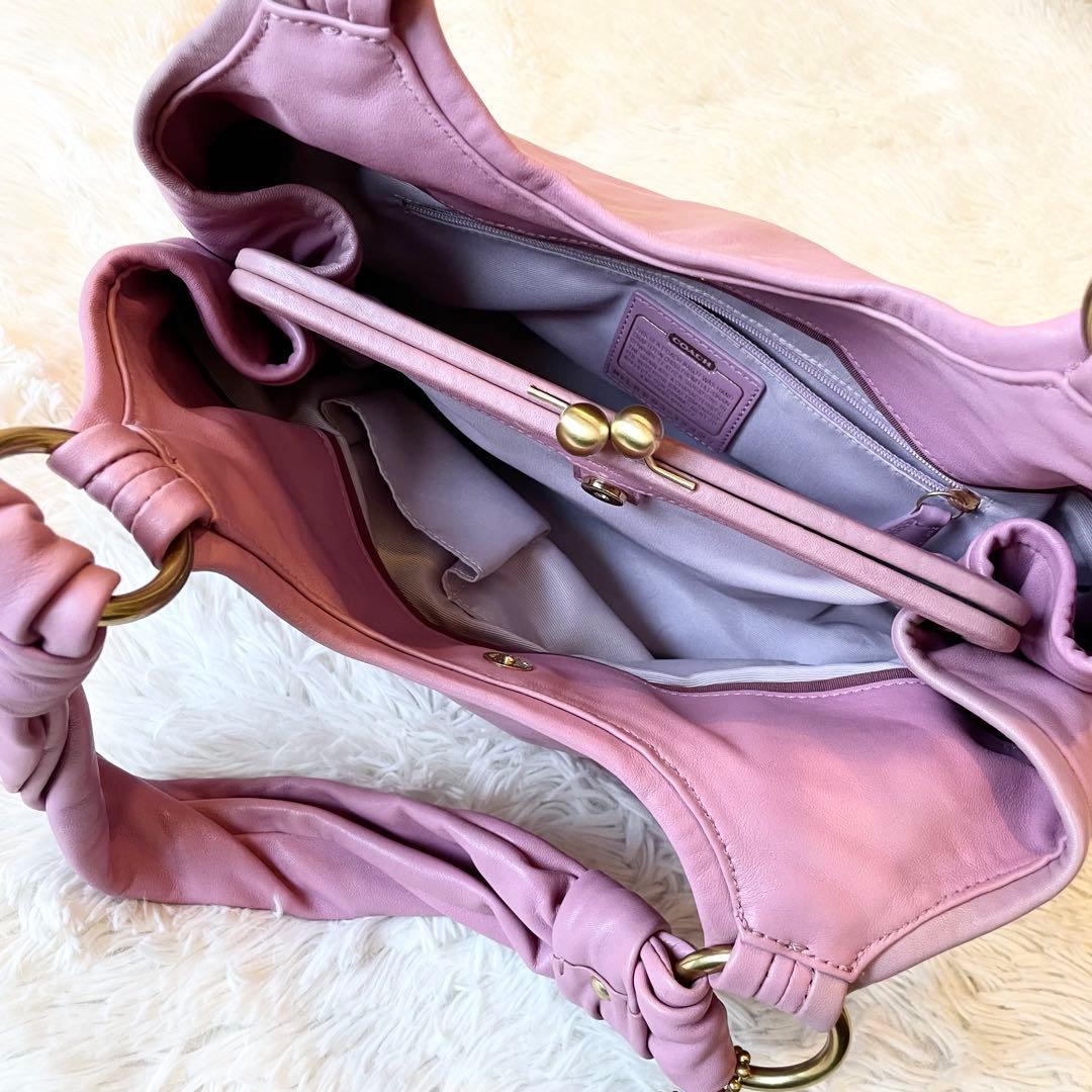 バッグ COACH pink leather handbag kisslock hobo