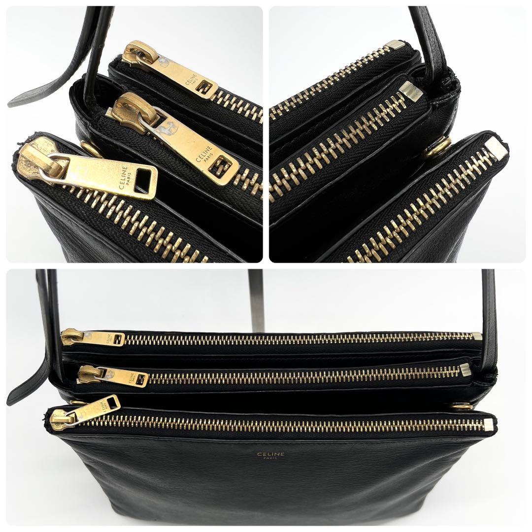 【美品✨】 セリーヌ 新ロゴ トリオ ラージ ショルダーバッグ ブラック 黒