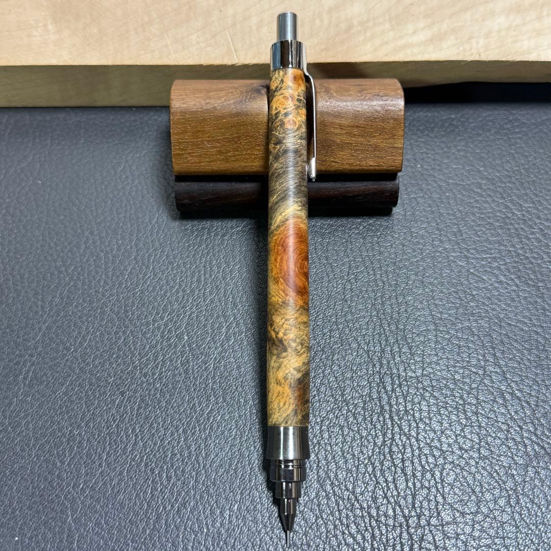 97花梨瘤源平柄　木製シャーペン　最強低重心R ステンレス