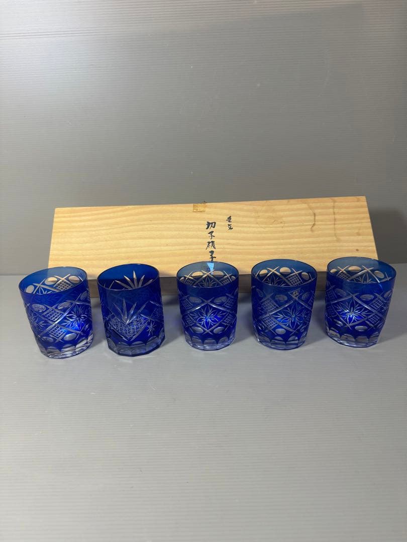 2176 愛文　切子硝子　グラス　5客　未使用