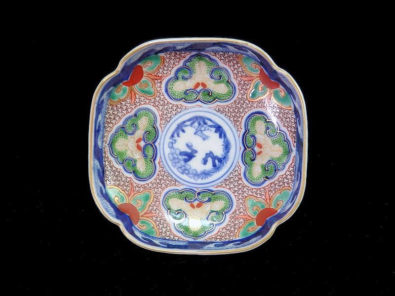 大聖寺伊万里　金襴手　毘沙門亀甲紋に松竹梅　四方角皿３枚　C775AS-fbbj