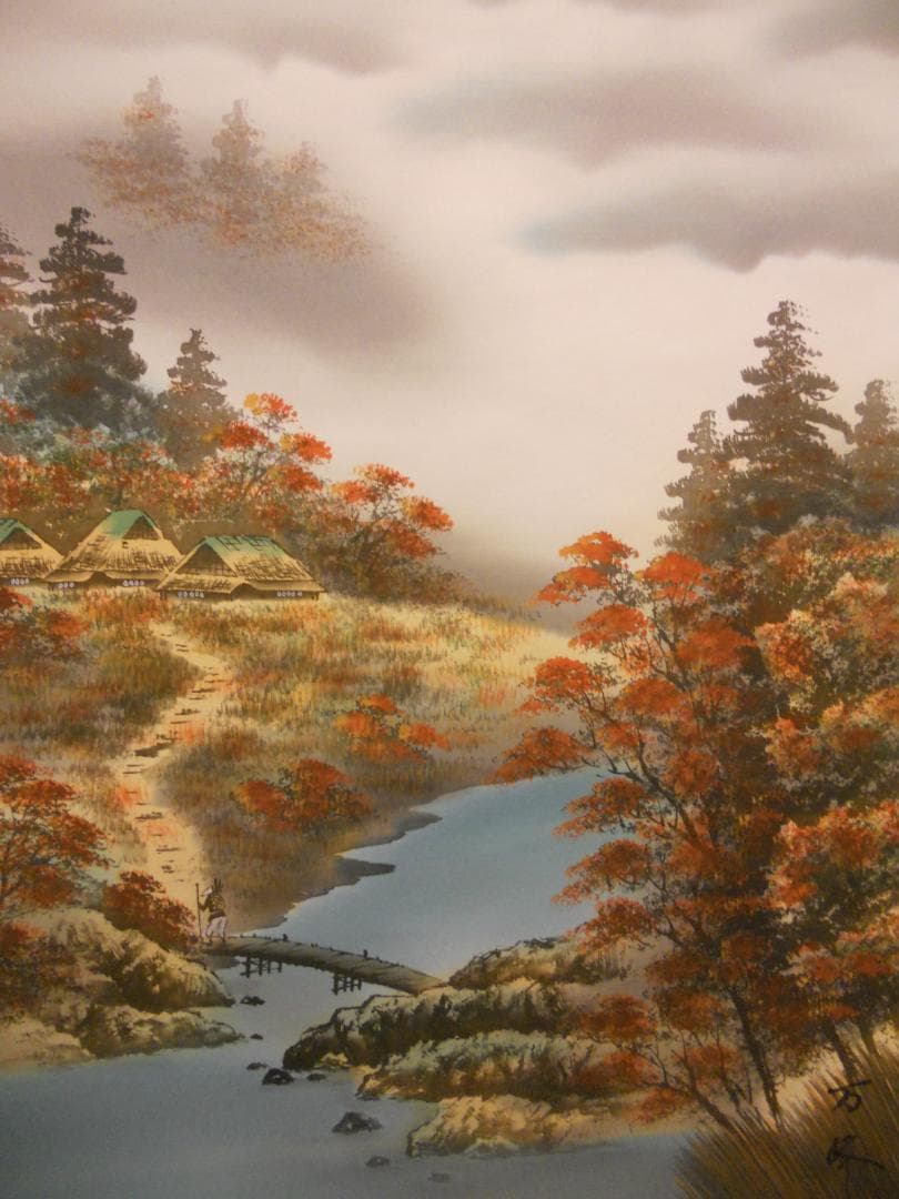 掛け軸 万峰 作 秋山水 絹本 希少 軸装 茶道具 掛軸 美品 です。