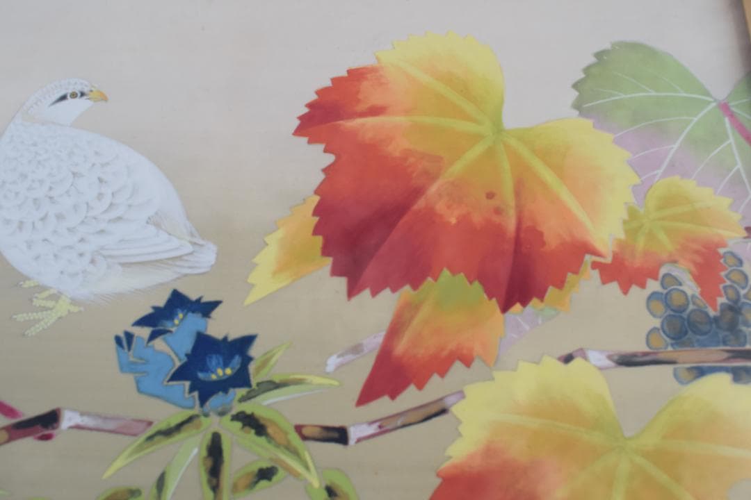 【真作】高田美一/花鳥図/紅葉雷鳥図/掛軸☆宝船☆Y-842　JM