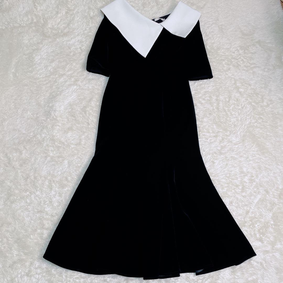 Leja アシンメトリービックカラー　ベロア　マーメイドワンピース　ドレス　S