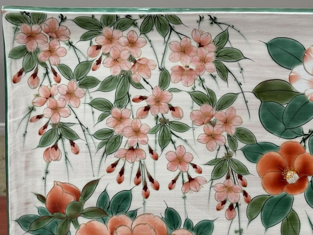 値下【一点物】京焼 清水焼 陶あん 色絵付け 飾り皿 約40cm×54cm 骨董