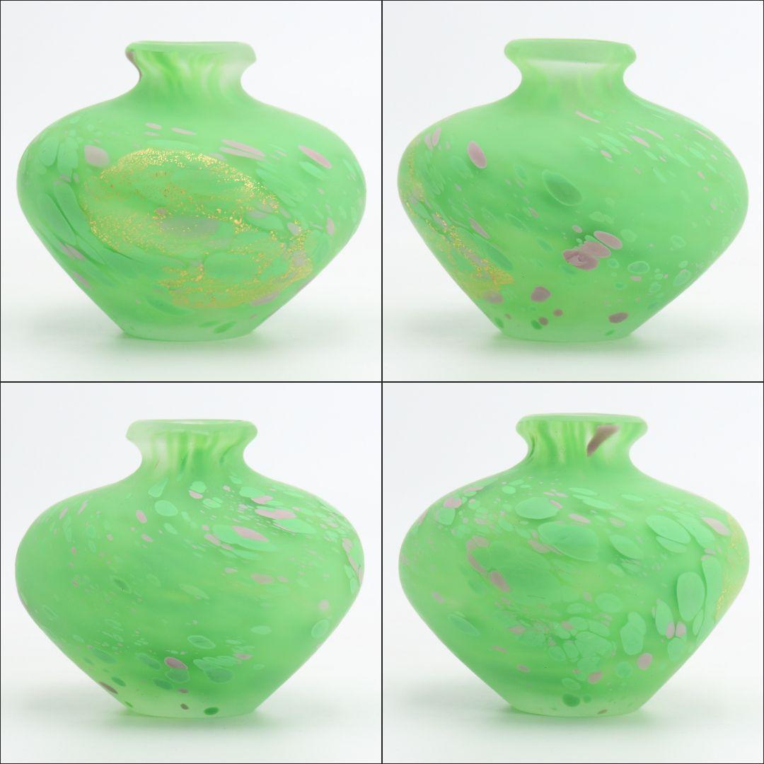 藤田喬平作 手吹 金彩花瓶 ガラス 共箱　C518　DC1