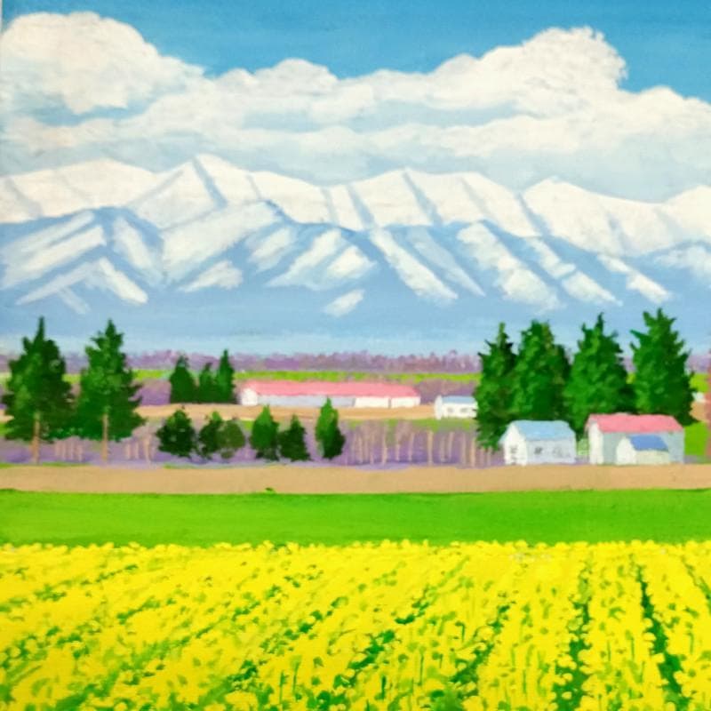 ☆伊藤正一☆「日高山脈と菜の花」アクリル画　F４号　未使用！