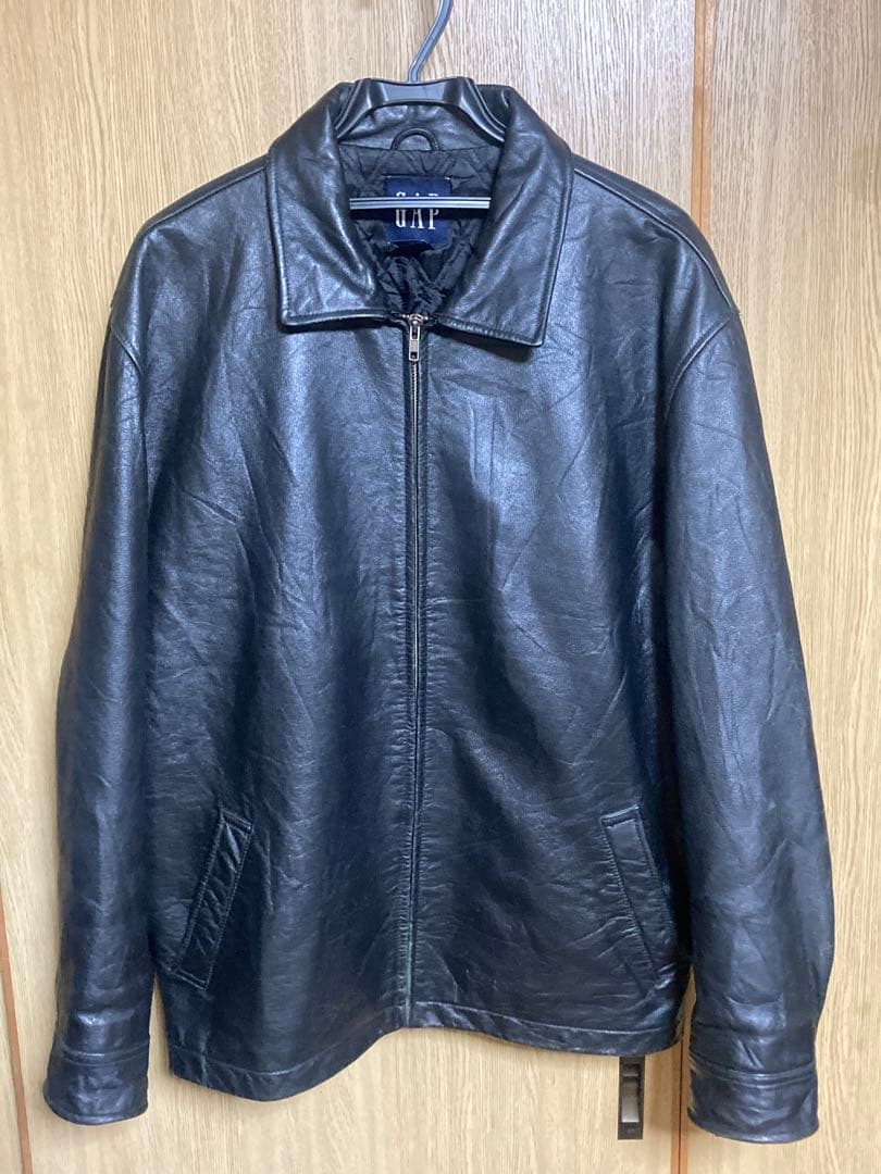 90s old GAP ブラック レザージャケット L 襟付き