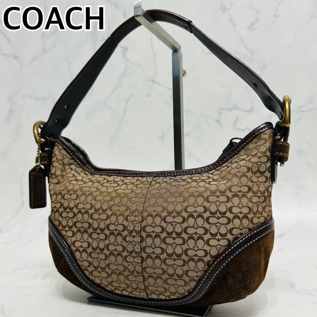 コーチ　ホーボー　ワンショルダーバッグ　スエード　キャンバス　シグネチャー