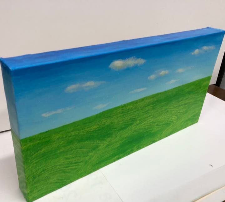 風景　草原　油画　絵画　油彩　立体キャンバス　原画　オリジナル