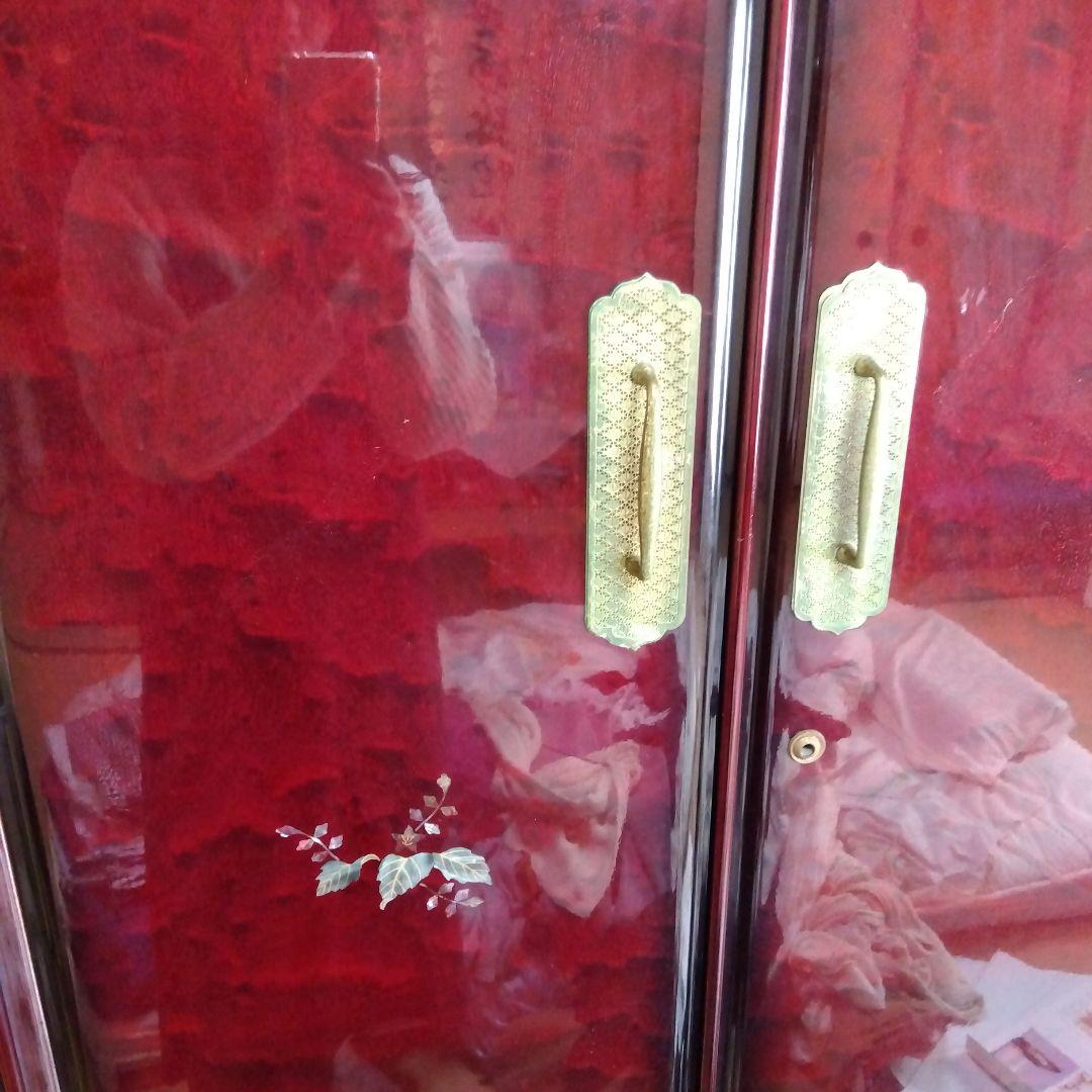 洋風和ダンス 高級婚礼家具 整理箪笥　昭和レトロ エンジ色 花柄