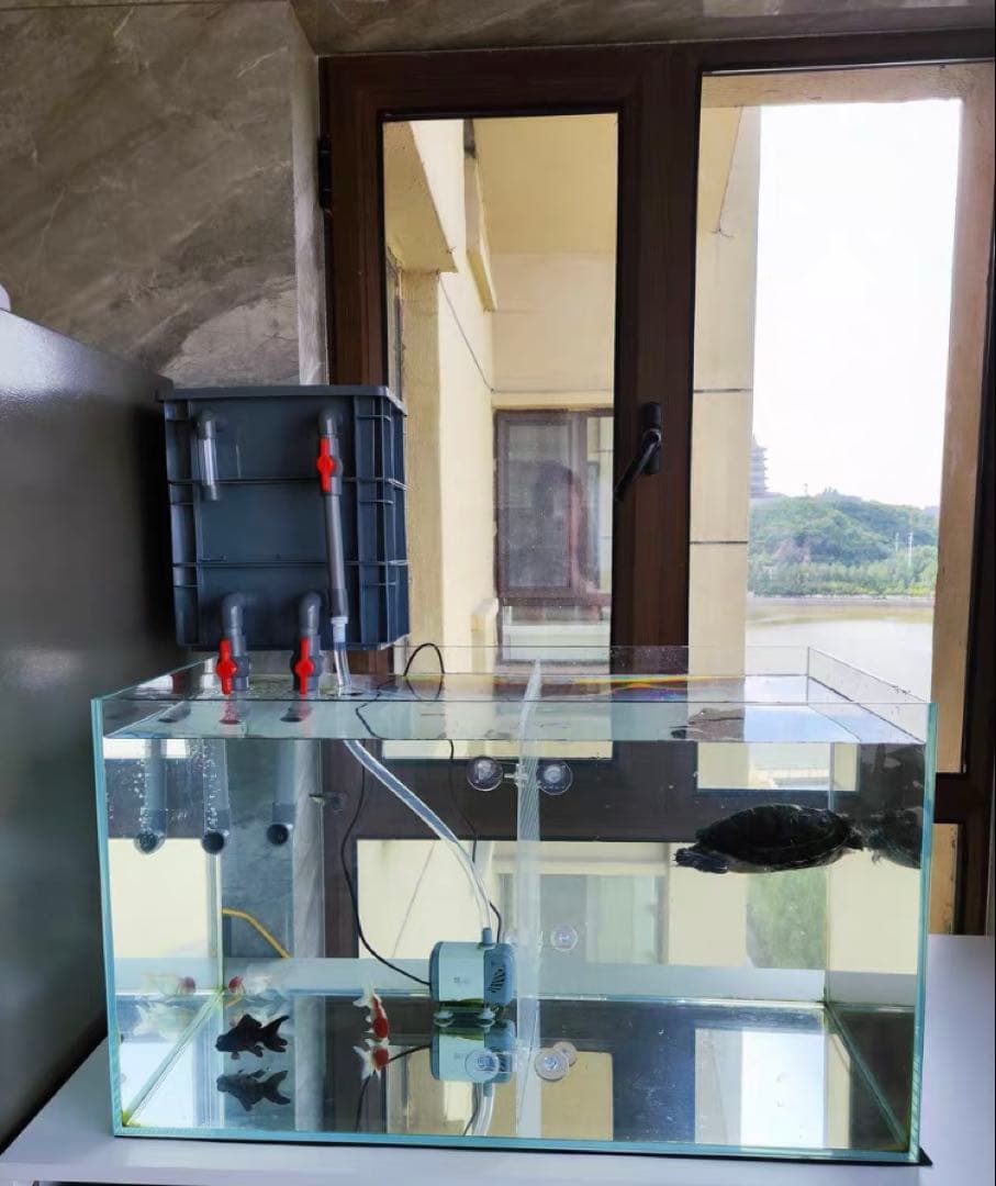 水槽池濾過器、1段階ろ材満タン付き三段式万能濾池大型水槽濾過層フィルター送料込み