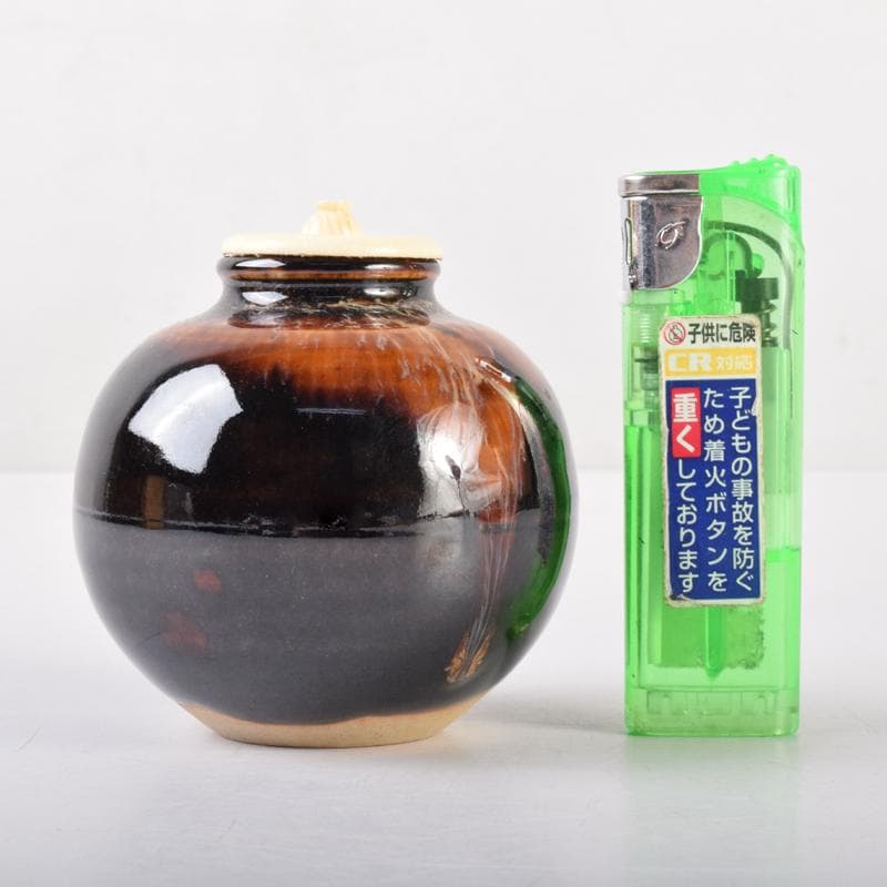 茶道具　京焼　清水焼　桶谷定一作　文琳茶入　仕覆付　共箱　V　6993