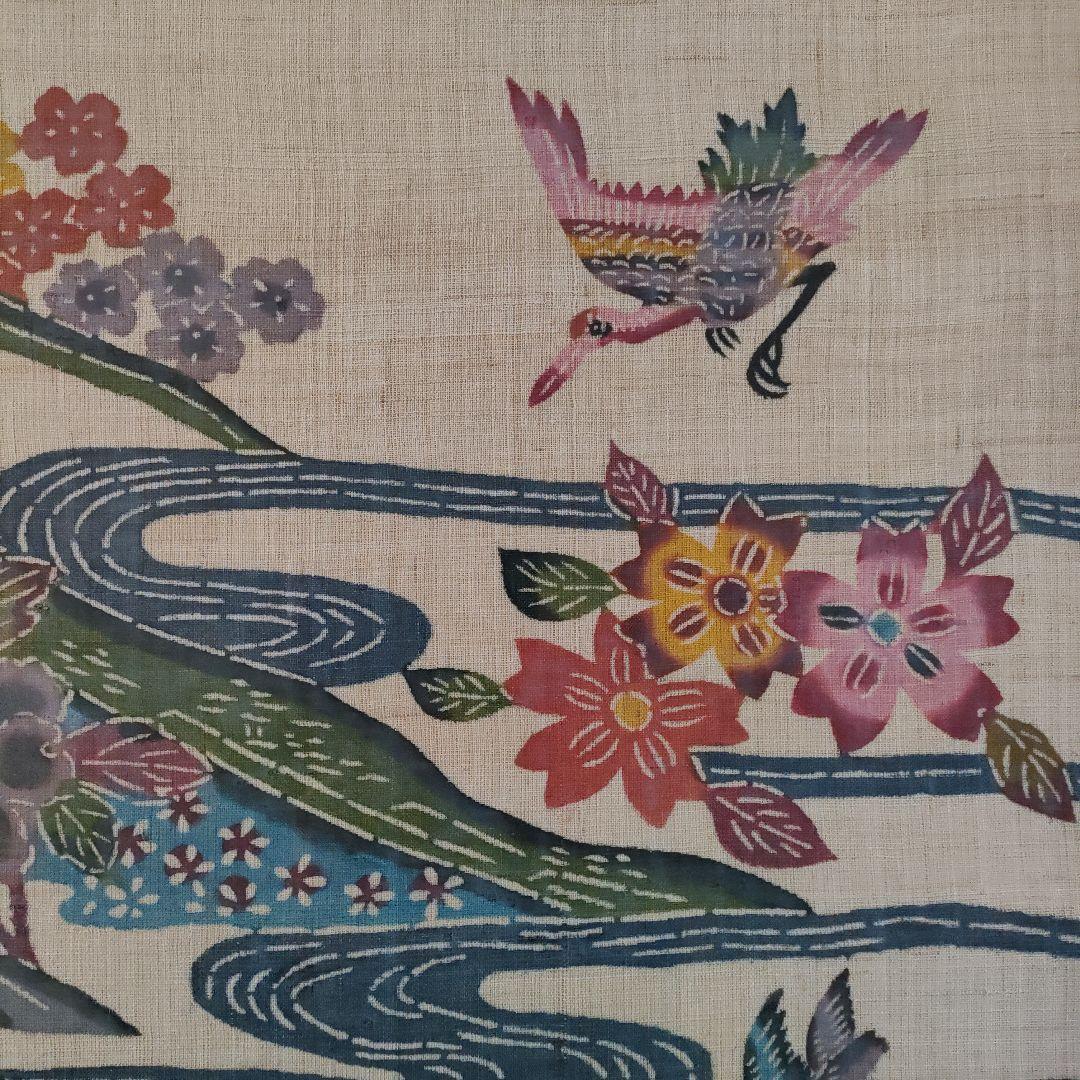 琉球伝統工芸 大判芭蕉布　紅型『恵寿花鳥図』