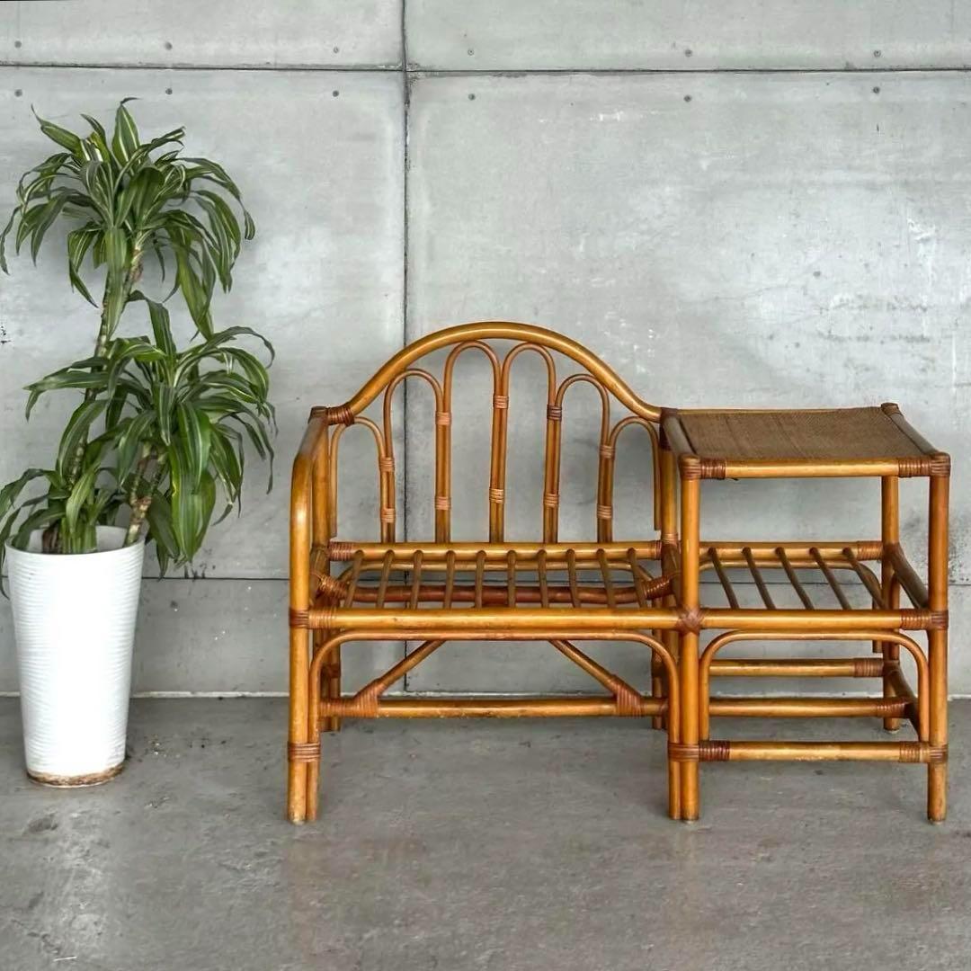 ✿ナチュラルラタンの風合い✿収納付き1人掛けベンチ♪