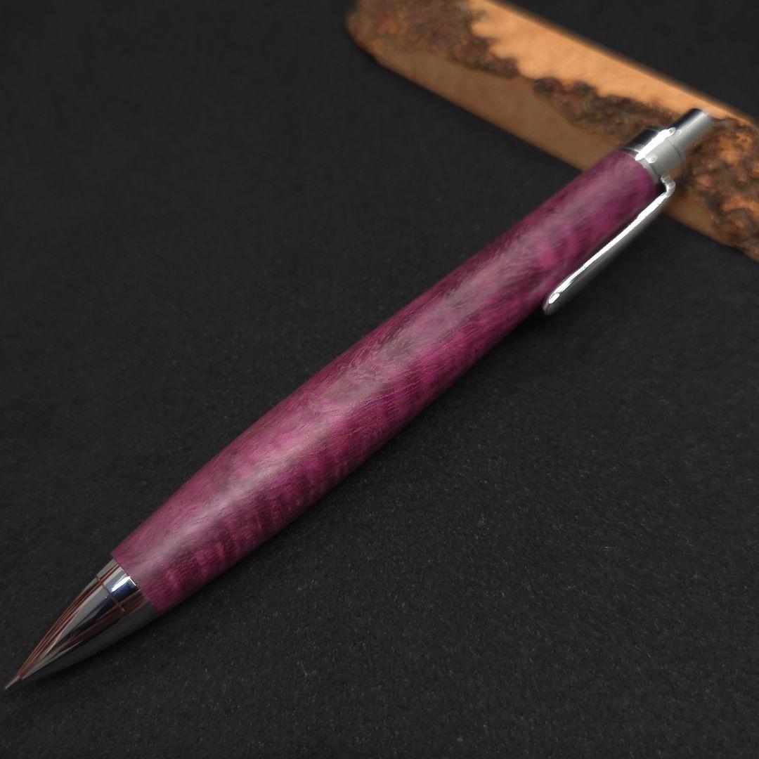 No.33ハンドメイド木軸シャーペンパープルハート縮み杢