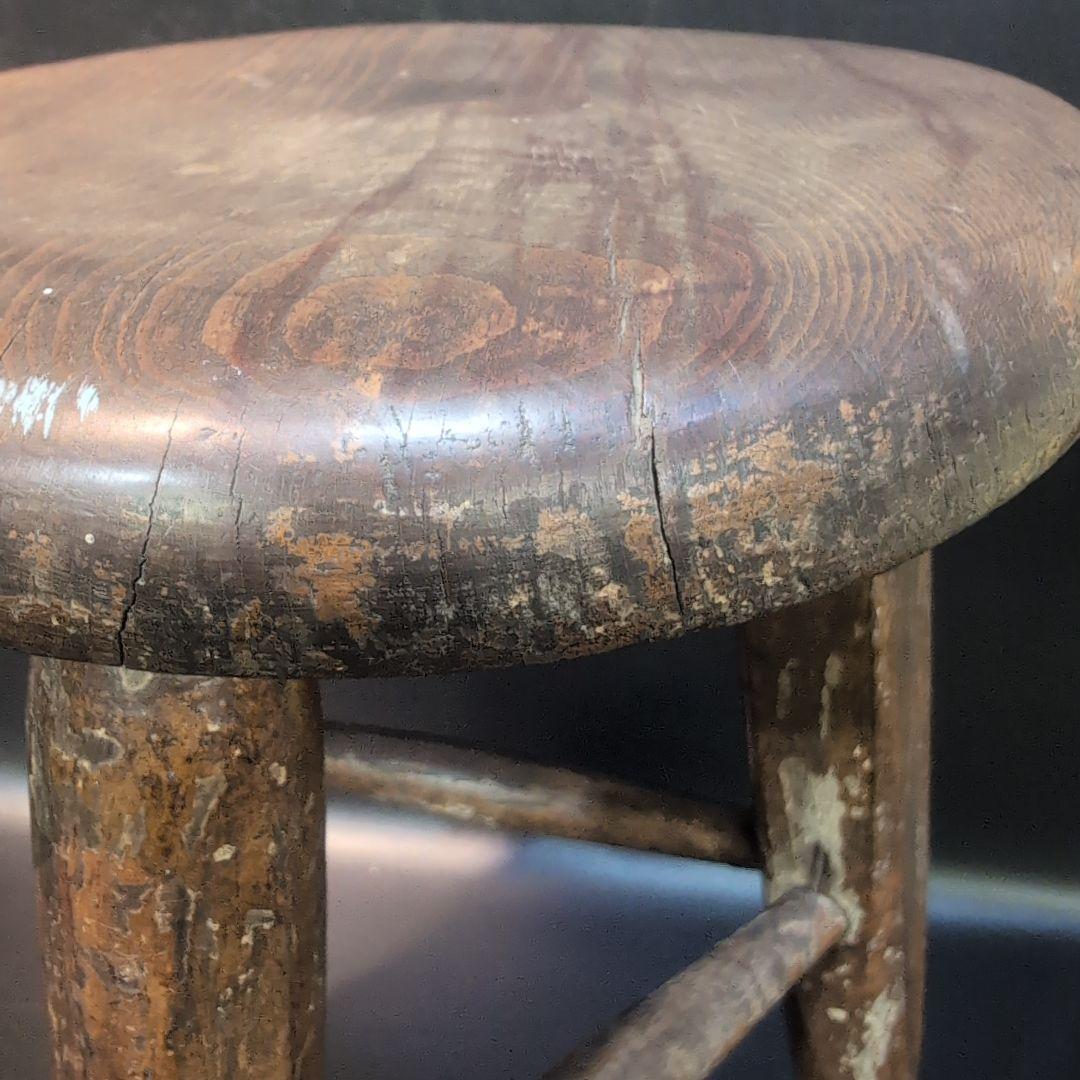 木製スツール 丸椅子 無垢材 三脚 昭和レトロ ヴィンテージ アンティーク 骨董
