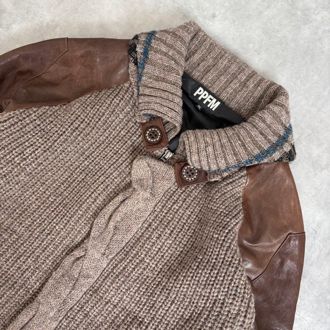 PPFM レザー切り替えニットジャケット カウチン ギミック y2k ブラウン
