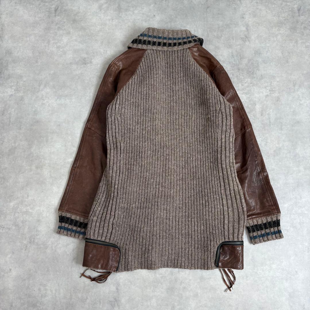 PPFM レザー切り替えニットジャケット カウチン ギミック y2k ブラウン