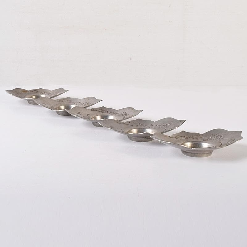 eee 様義春銘　漢詩霊芝刻　木瓜式　茶托　五客　合計約364g　U　R8263