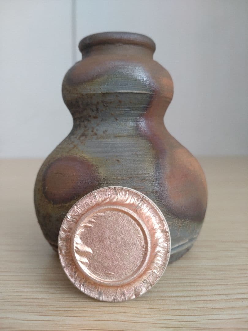 【秀逸品】窯変の美　肩衝茶入　牙蓋　大海茶入　焼き締め　灰被り　徳利