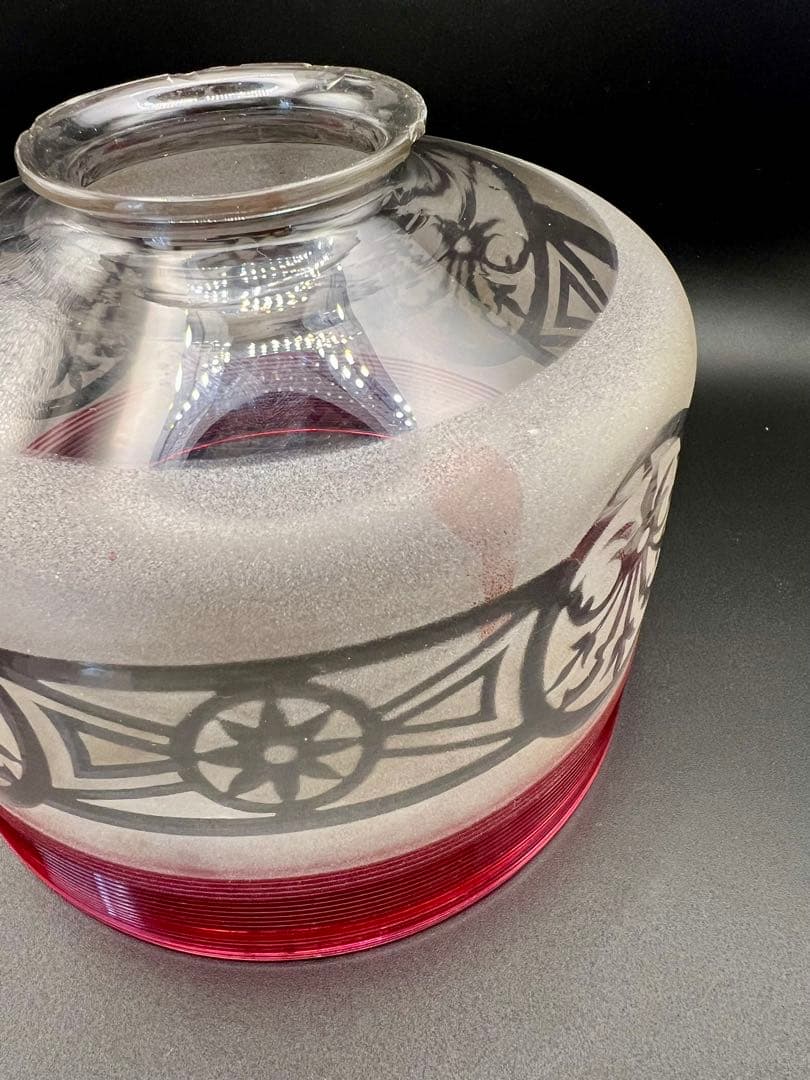 赤糸巻き電笠　スリガラス透かし模様　大正ロマン　洋館　ウランガラス　アンティーク