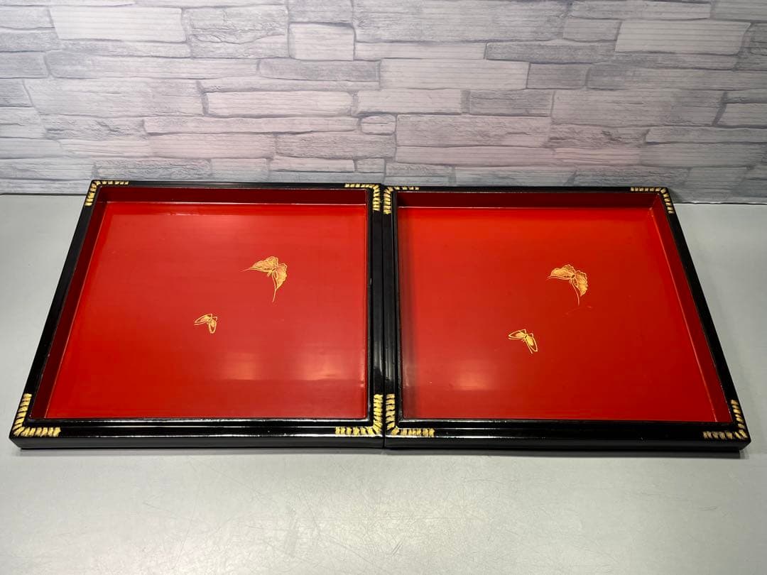 明治三十五年　外黒内朱　沈金蒔絵　五段重箱　木製　大きめ