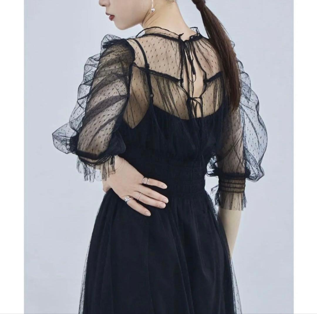 【靴とセット】etoll. ドットチュールレイヤードドレスワンピースとamel靴