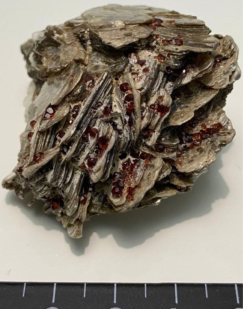 パキスタン産 白雲母上の満礬柘榴石 モスコバイト スペサルティン 外国産鉱物標本