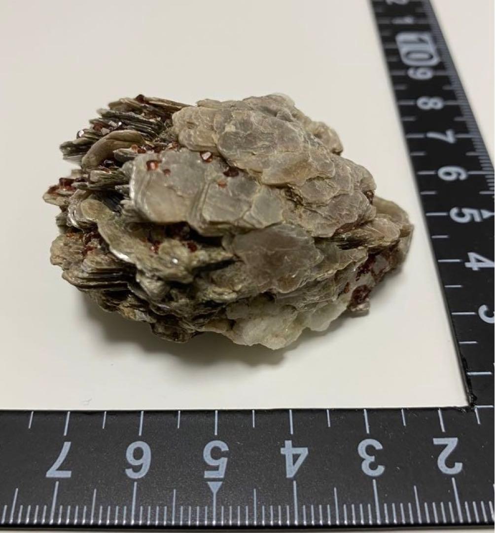 パキスタン産 白雲母上の満礬柘榴石 モスコバイト スペサルティン 外国産鉱物標本