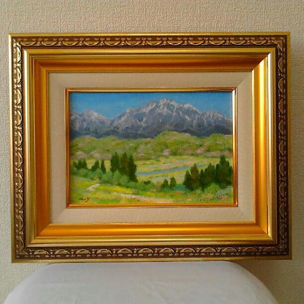 油絵　春の山