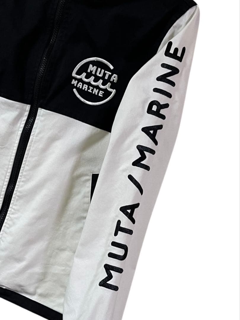 muta MARINE フーデッドパーカー ジャケット 刺繍ロゴ 白×黒 0