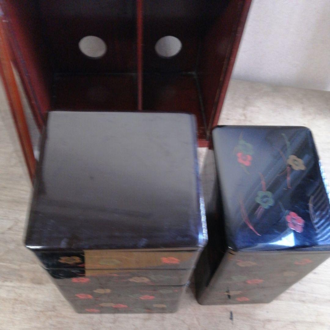 骨董　弁当箱　漆器　木製　重箱　木箱　お盆　セット　松葉に梅