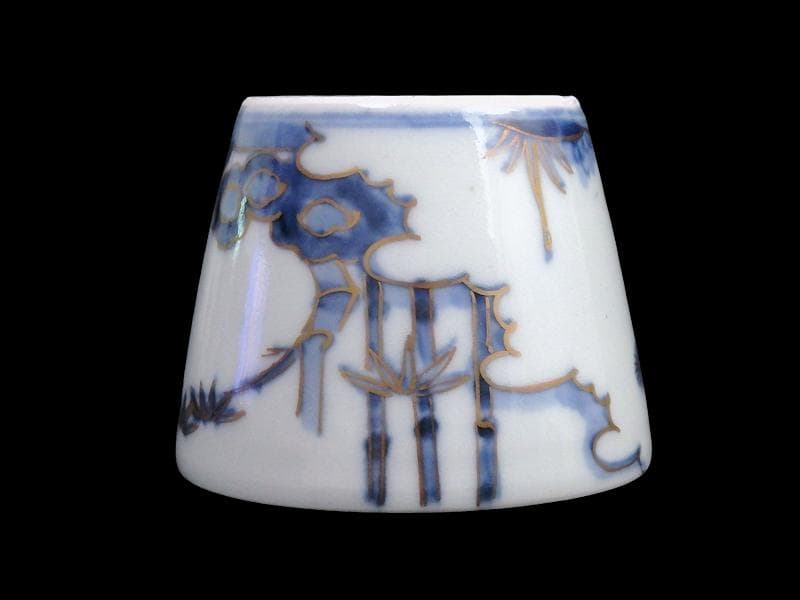 古伊万里　染錦　太湖石に松竹梅の図　蕎麦猪口　C177 AS-CXk