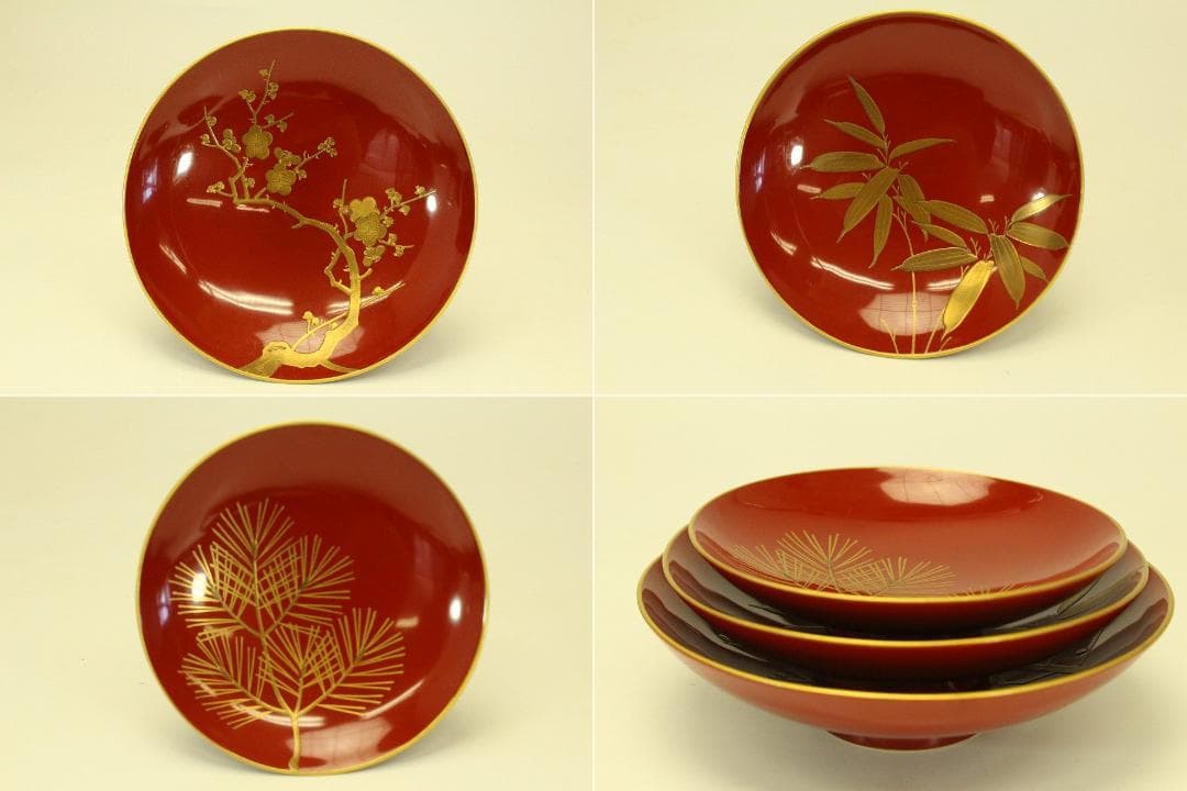 梅蒔絵 お屠蘇 揃 銚子 盃三 台 美品 正月 節句(ZE527)