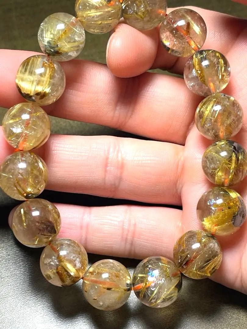 【新入荷】太陽放射タイチンルチルブレス大玉13㎜（新品未使用）高品質！ 金運最強