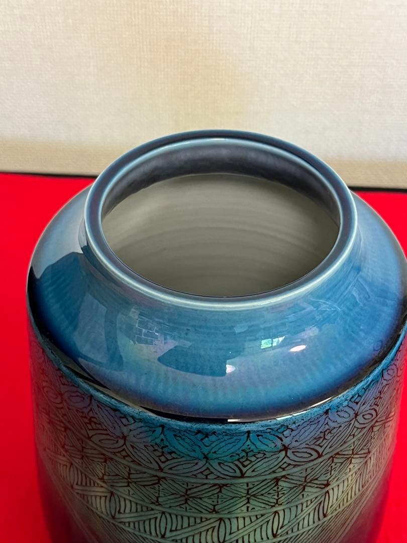 柳雨軒 三代 人間国宝 徳田八十吉（正彦銘） 碧明釉 小紋壺 管理T193