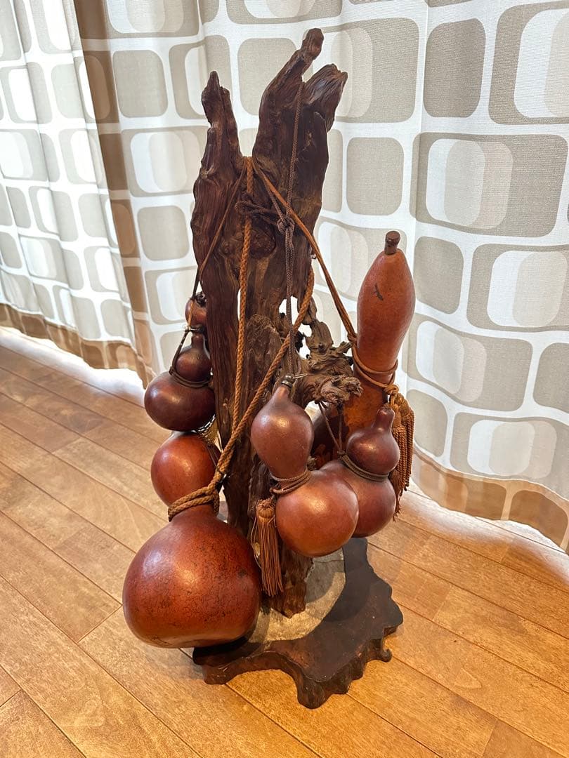 アジアンスタイル 木製装飾品 オーナメント オブジェ ひょうたん レトロ 骨董