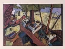 【真作】絵画　技法不明　港の構築　抽象構成と鮮烈な色彩　構成的色彩画　Y5