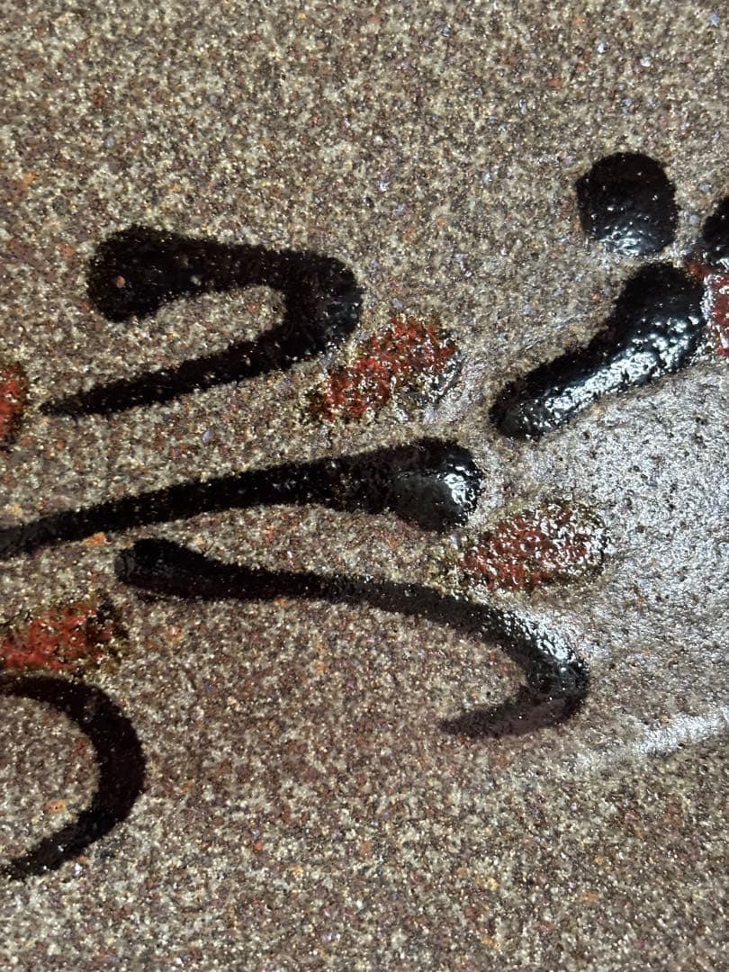 やまちゃん河井寛次郎作鉄赤釉草花文捻口八寸皿　検冬の森に咲く野草　一品物