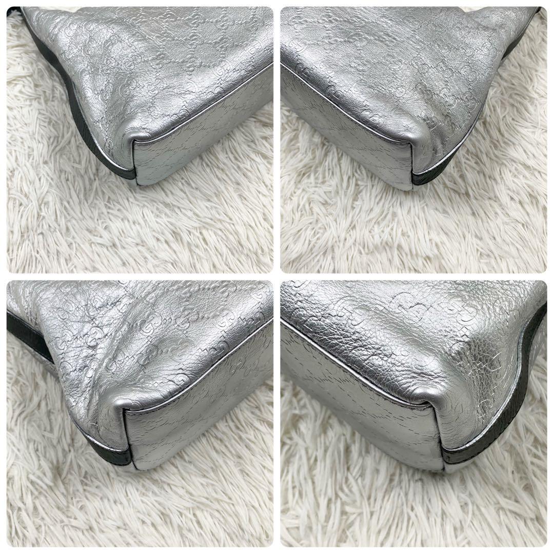 ま*ー様 【✨美品✨】 グッチ ワンショルダーバッグ GG柄 シマレザー シルバ